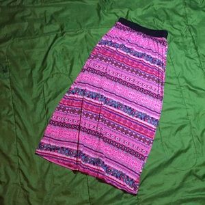 Long Pink Boho Floral Print Skirt